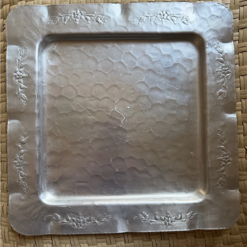 Forged aluminum VTG Silver Square Embossed Metal Tray